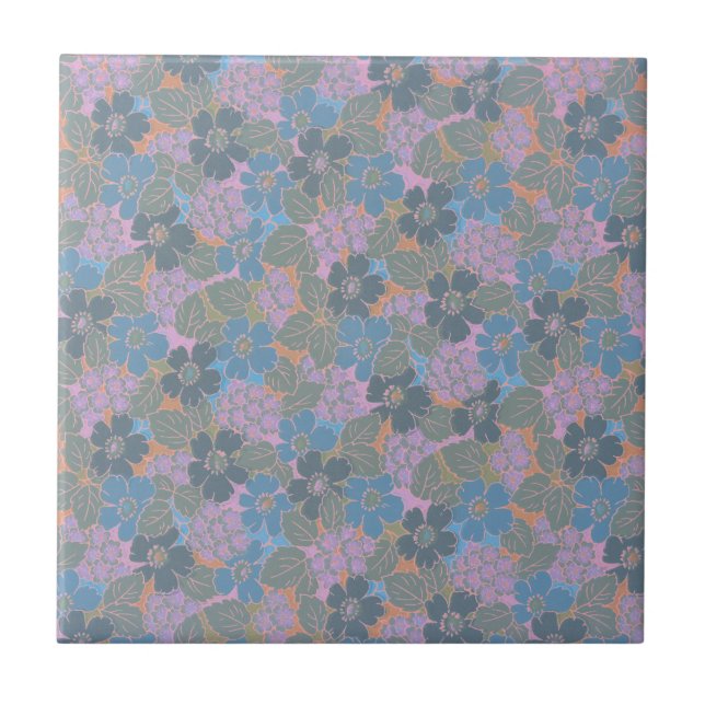 Stylised Retro Floral Pattern Ceramic Tile (Front)