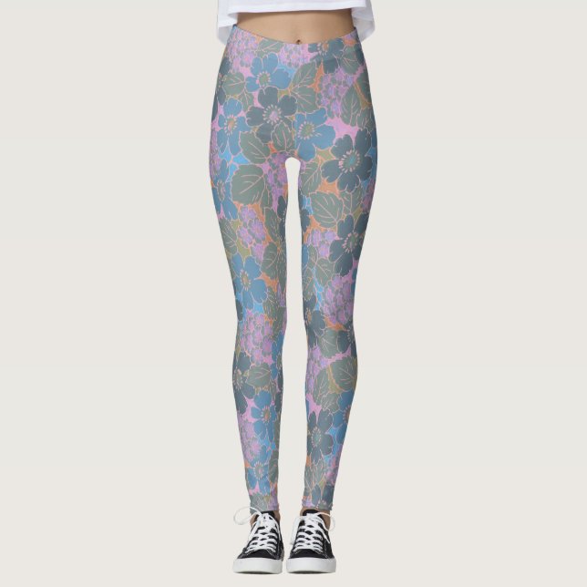 Stylised Retro Floral Pattern Leggings (Front)