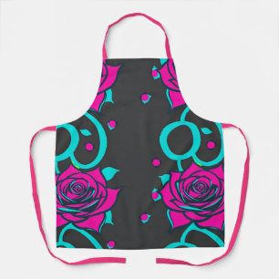 Stylised Roses In Bright Turquoise And Pink Apron