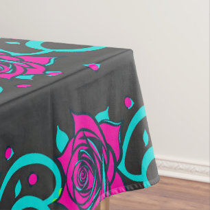 Stylised Roses In Bright Turquoise And Pink Tablecloth