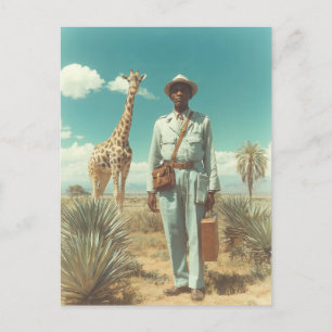 Stylised Safari Portrait Giraffe Desert Landscape Postcard