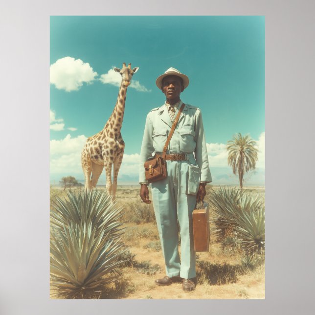 Stylised Safari Portrait Giraffe Desert Landscape Poster (Front)