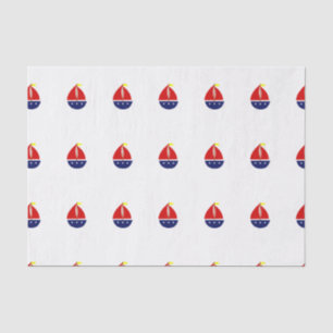 Stylised Sailboat Red Blue Yellow Tissue Paper