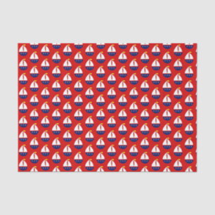 Stylised Sailboat White Blue Yellow Red BG Tissue Paper