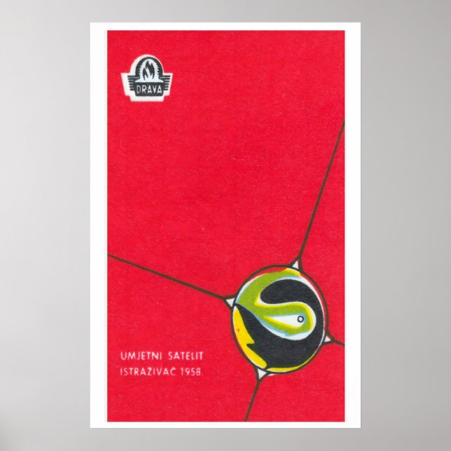 Stylised Satellite Yugoslavia Mid-Century Matchbox Poster (Front)