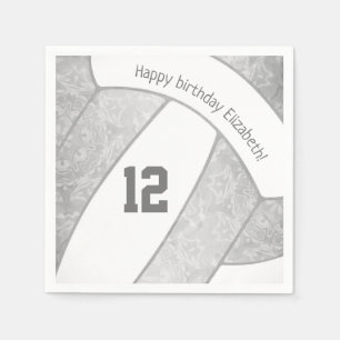 stylised silver grey girls volleyball sports napkin