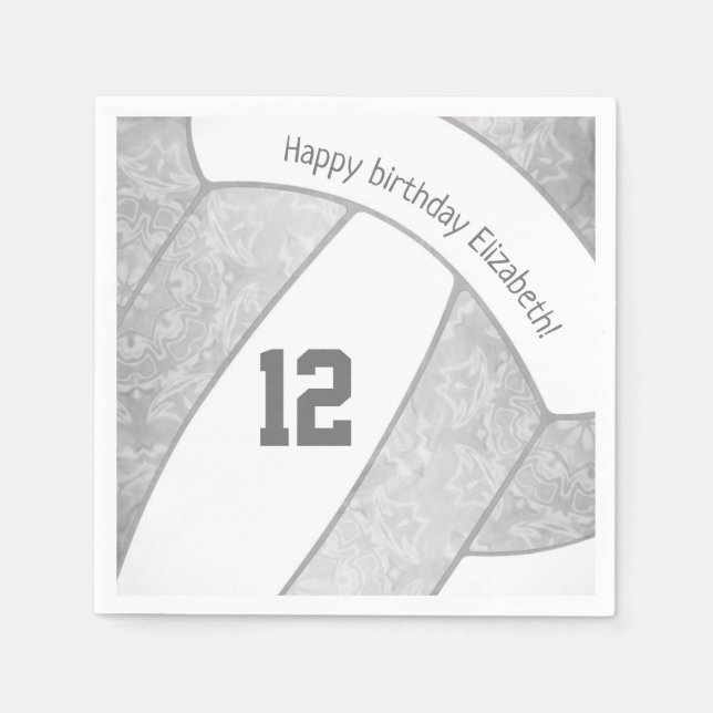 stylised silver grey girls volleyball sports napkin (Front)