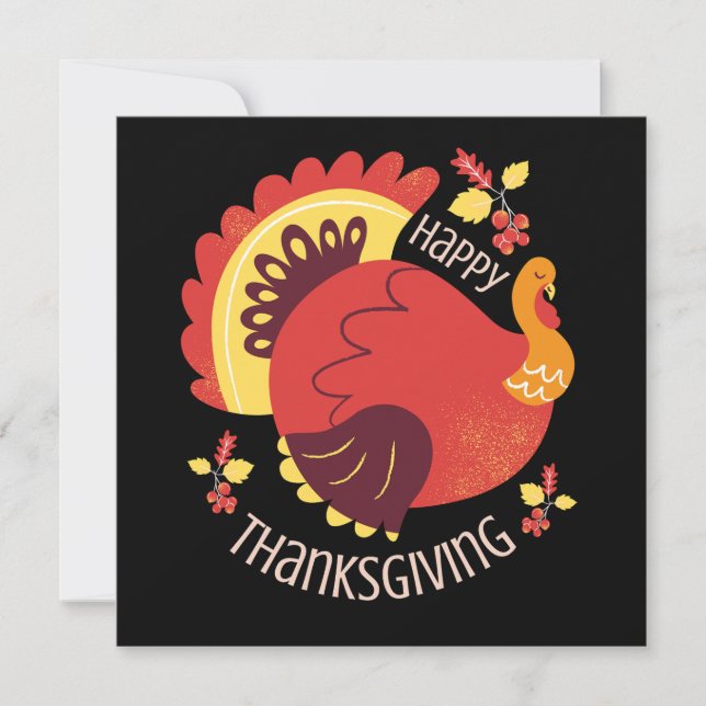 Stylised Sitting Turkey Fall Happy Thanksgiving Card (Front)