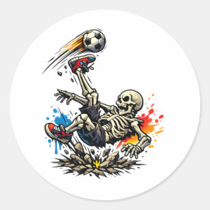 Stylised Skeleton Bicycle Kick Soccer Mug Funny Classic Round Sticker