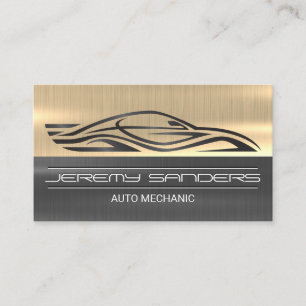 Stylised Sports Car   Gold Silver Metal Business Card