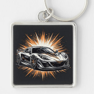 Stylised Sports Car With Dynamic Brushstrokes Key Ring