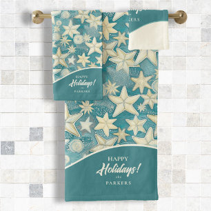 Stylised Starfish & Sand Dollars Pattern#25 ID1009 Bath Towel Set