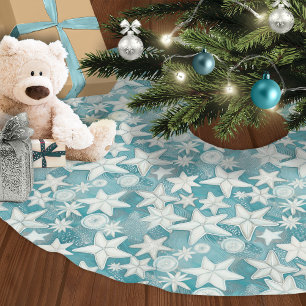 Stylised Starfish & Sand Dollars Pattern#25 ID1009 Brushed Polyester Tree Skirt