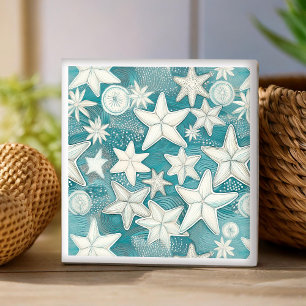Stylised Starfish & Sand Dollars Pattern#25 ID1009 Ceramic Tile