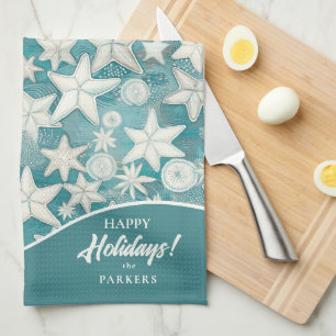 Stylised Starfish & Sand Dollars Pattern#25 ID1009 Tea Towel