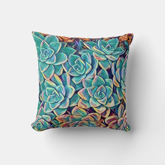 Stylised Succulent Plants Throw Pillow / Cushion (Front)