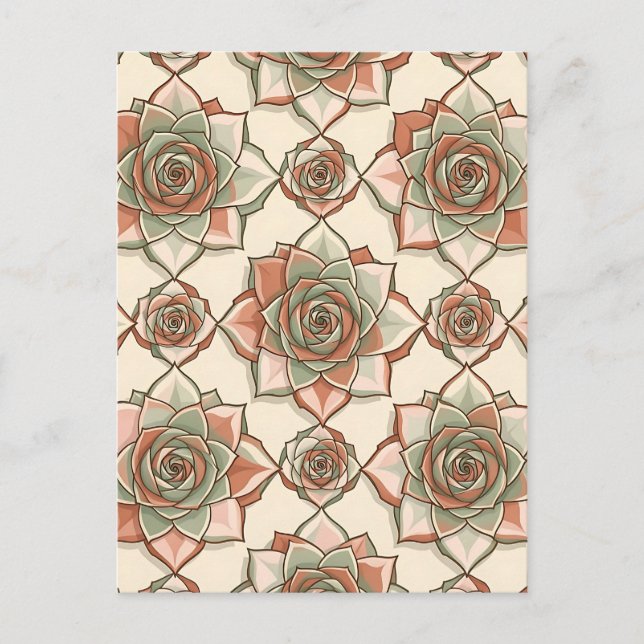 Stylised Succulent Rose Pattern Pink Sage Postcard (Front)