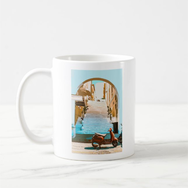 Stylised Summer Coastal Staircase Architecture Coffee Mug (Left)
