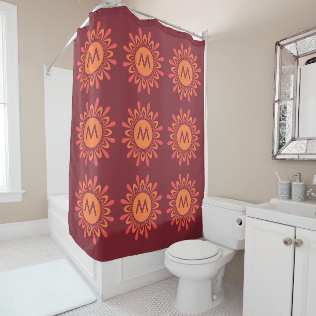 Stylised Sun custom monogram shower curtain (In Situ)
