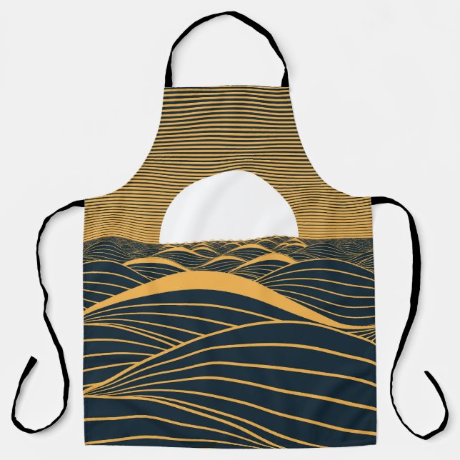 Stylised sun-moon, dark sea illustration. apron (Front)