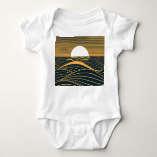 Stylised sun-moon, dark sea illustration. baby bodysuit