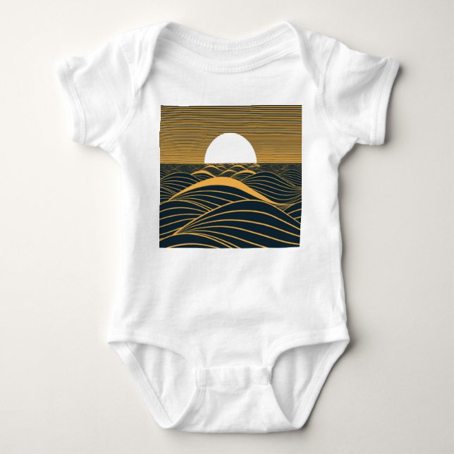 Stylised sun-moon, dark sea illustration. baby bodysuit (Front)