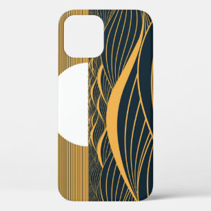 Stylised sun-moon, dark sea illustration. iPhone 12 case