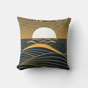 Stylised sun-moon, dark sea illustration. cushion