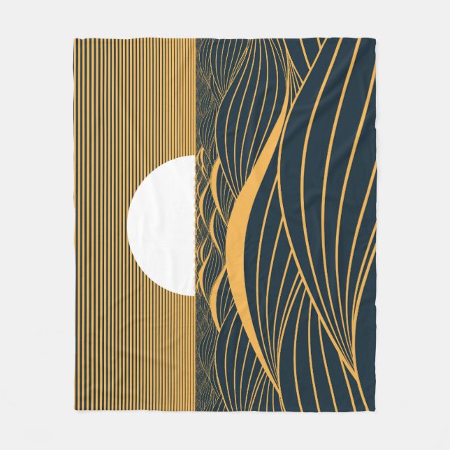 Stylised sun-moon, dark sea illustration. fleece blanket (Front)