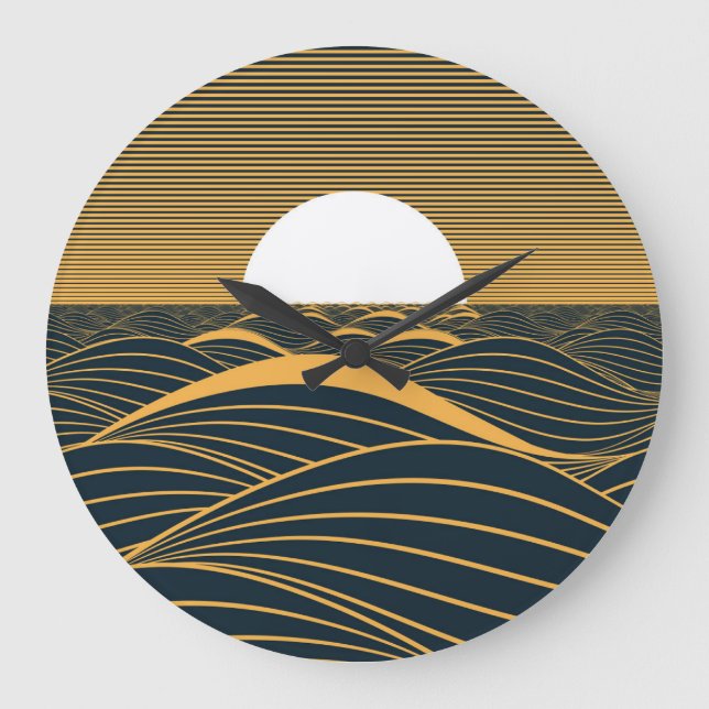 Stylised sun-moon, dark sea illustration. large clock (Front)
