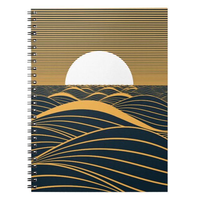 Stylised sun-moon, dark sea illustration. notebook (Front)