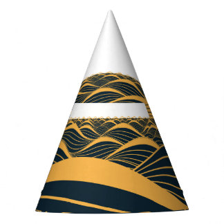 Stylised sun-moon, dark sea illustration. party hat