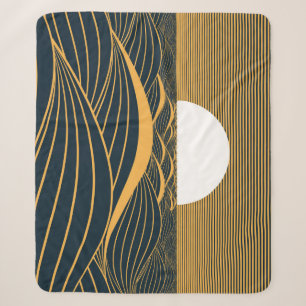 Stylised sun-moon, dark sea illustration. sherpa blanket