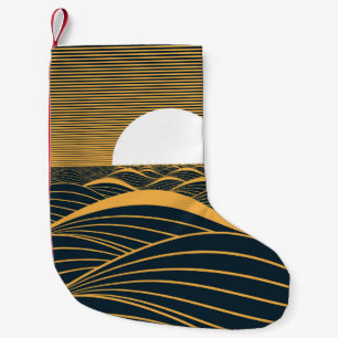 Stylised sun-moon, dark sea illustration. small christmas stocking