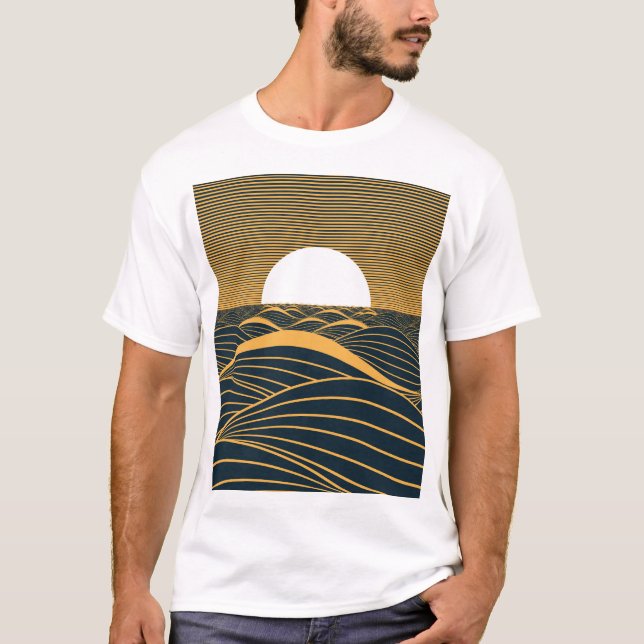 Stylised sun-moon, dark sea illustration. T-Shirt (Front)