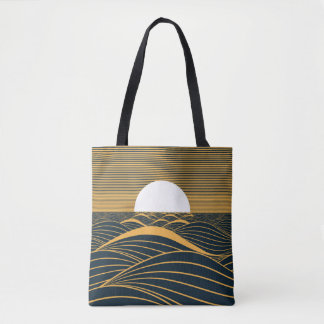 Stylised sun-moon, dark sea illustration. tote bag