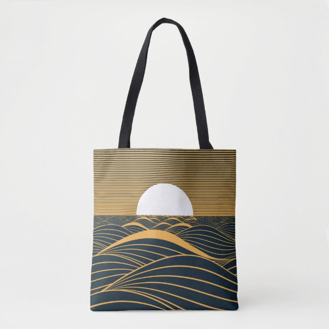 Stylised sun-moon, dark sea illustration. tote bag (Front)