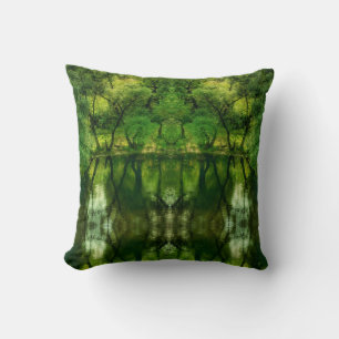 Stylised Super Green Tree Reflections Pillow