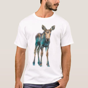Stylised Teal and Golden Brown Moose Calf Men T-Shirt