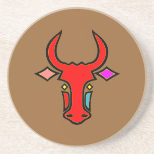 Stylised Texas Longhorn Sandstone Coaster