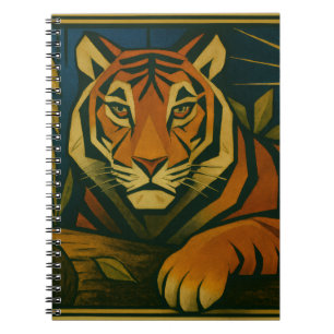 Stylised Tiger in Ornamental Sunburst Frame Notebook