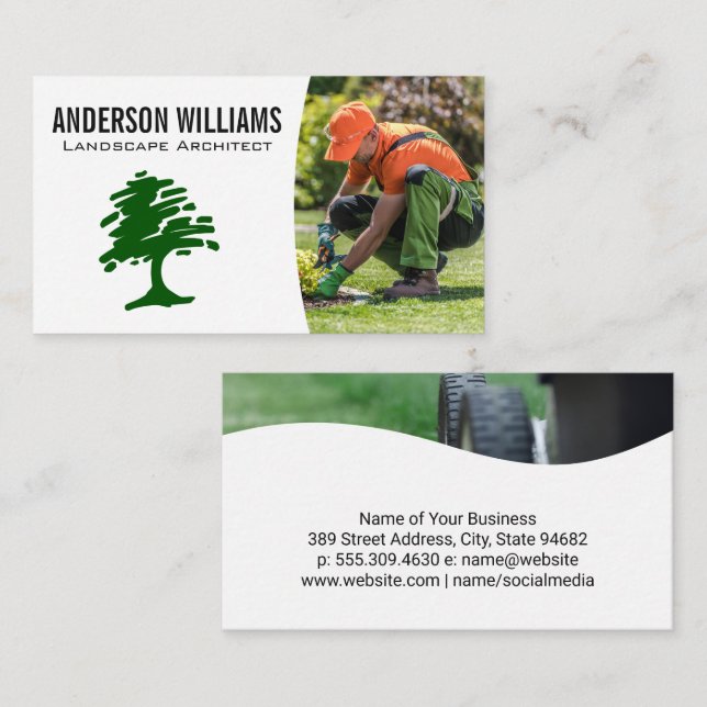 Stylised Tree Logo | Gardener Planting Business Card (Front/Back)