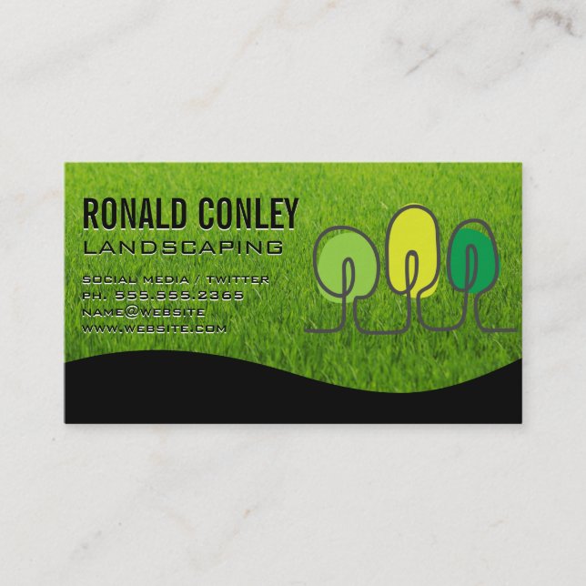 Stylised Tree Logo | Grass | Landscaping Business Card (Front)