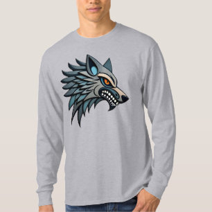 Stylised Tribal Wolf Art With Orange Eyes T-Shirt