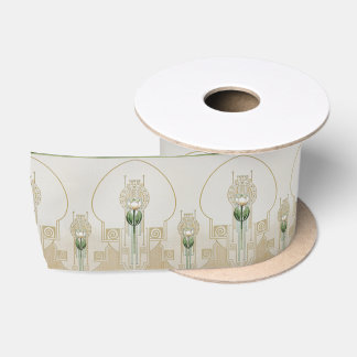 Stylised Tulips Art-Nouveau Medalions Alternating Satin Ribbon