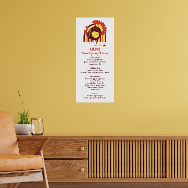Stylised Turkey Groovy Rainbow Happy Friendsgiving Poster (Living Room 2)