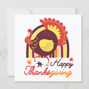 Stylised Turkey Groovy Rainbow Happy Thanksgiving Card