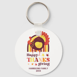 Stylised Turkey Groovy Rainbow Happy Thanksgiving Key Ring