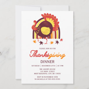 Stylised Turkey Groovy Rainbow Thanksgiving Dinner Invitation