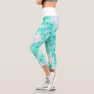 Stylised Turquoise Blue Flowers Nature Leggings